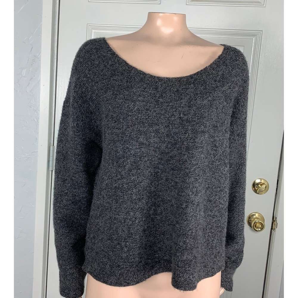 Peruvian Connection Heather Sweater L Alpaca Scoop Solid Knit Long sleeve KK1
